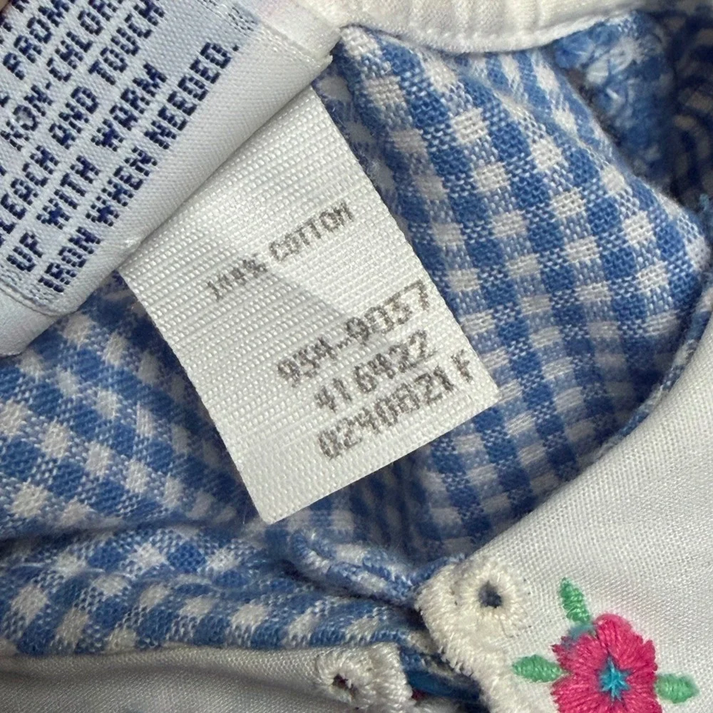 Vintage OshKosh‎ Bgosh Blue Gingham Dress Embroidered Floral Collar USA Girls 2T